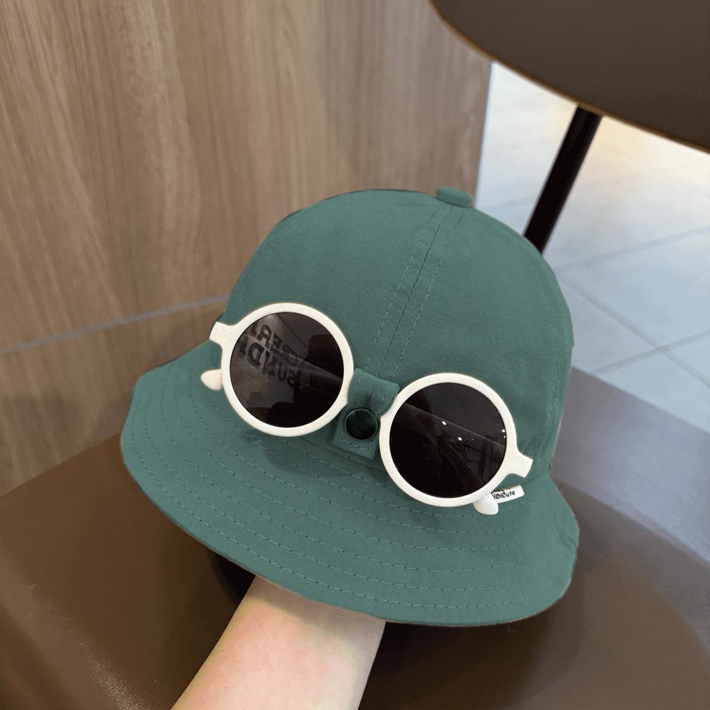 Summer Childrens Cotton Fisherman Hat With Removable Sunglasses Sun Protection For Outdoor Play