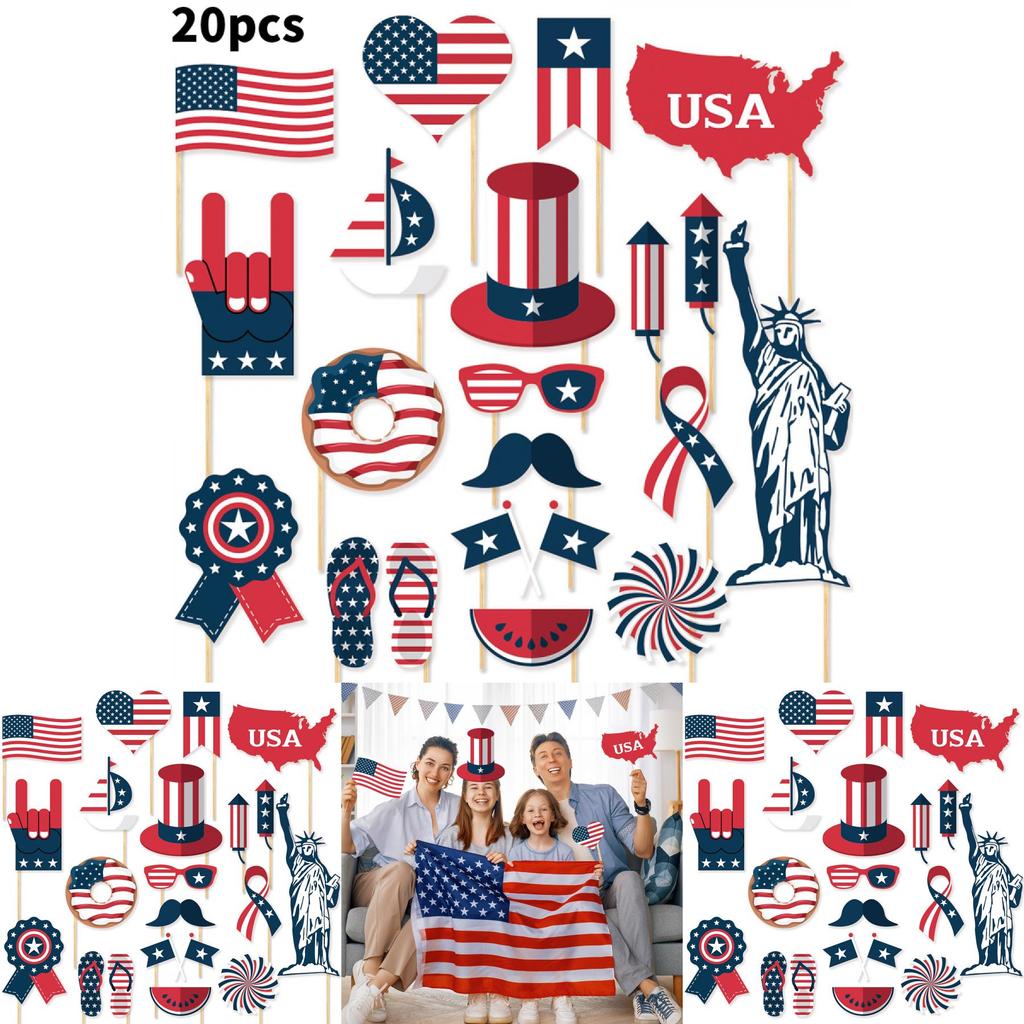 American Independence Day Photo Props Set With 20 Paper Party Decorations For Celebrations