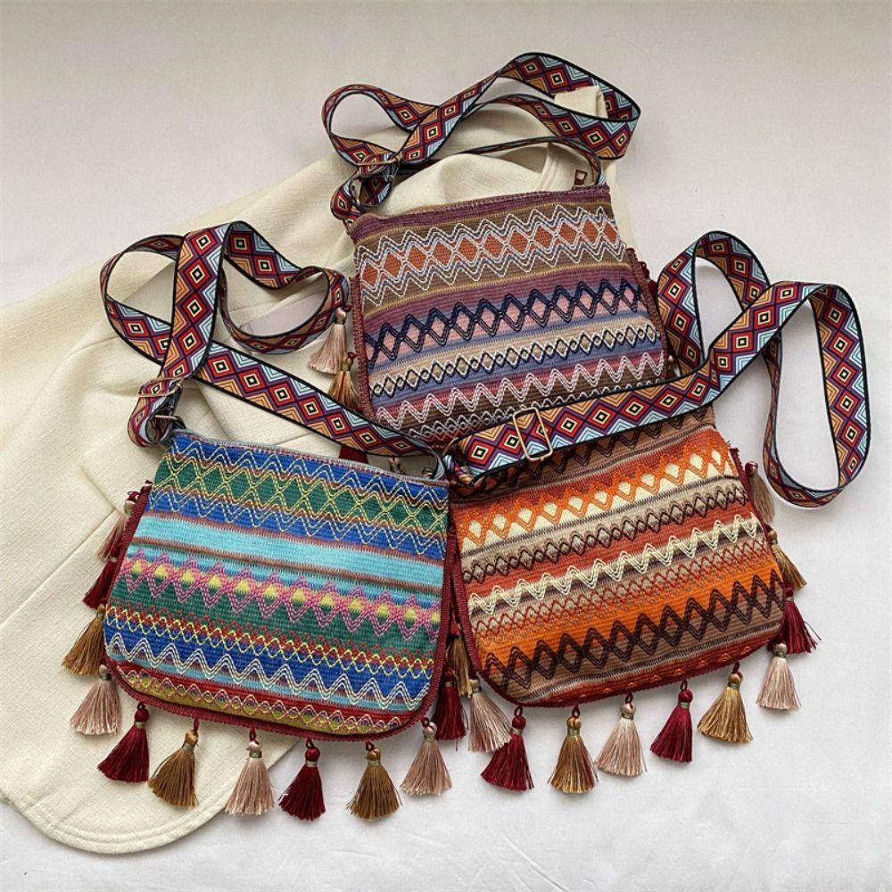 

Tassel Fringe Shoulder Bag Woven Bag Bohemian Shoulder Bag Ethnic Style Crossbody Bags Outdoor кофейный