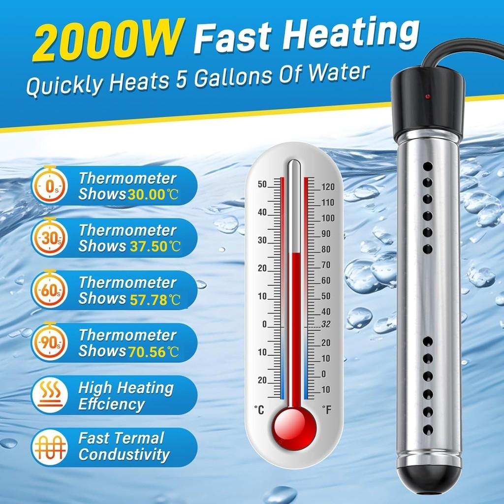 2000W/3000W High Power Immersion Electric Water Heater Mini Portable Fast Heating Bath Tub Shower Temperature Control Boiler
