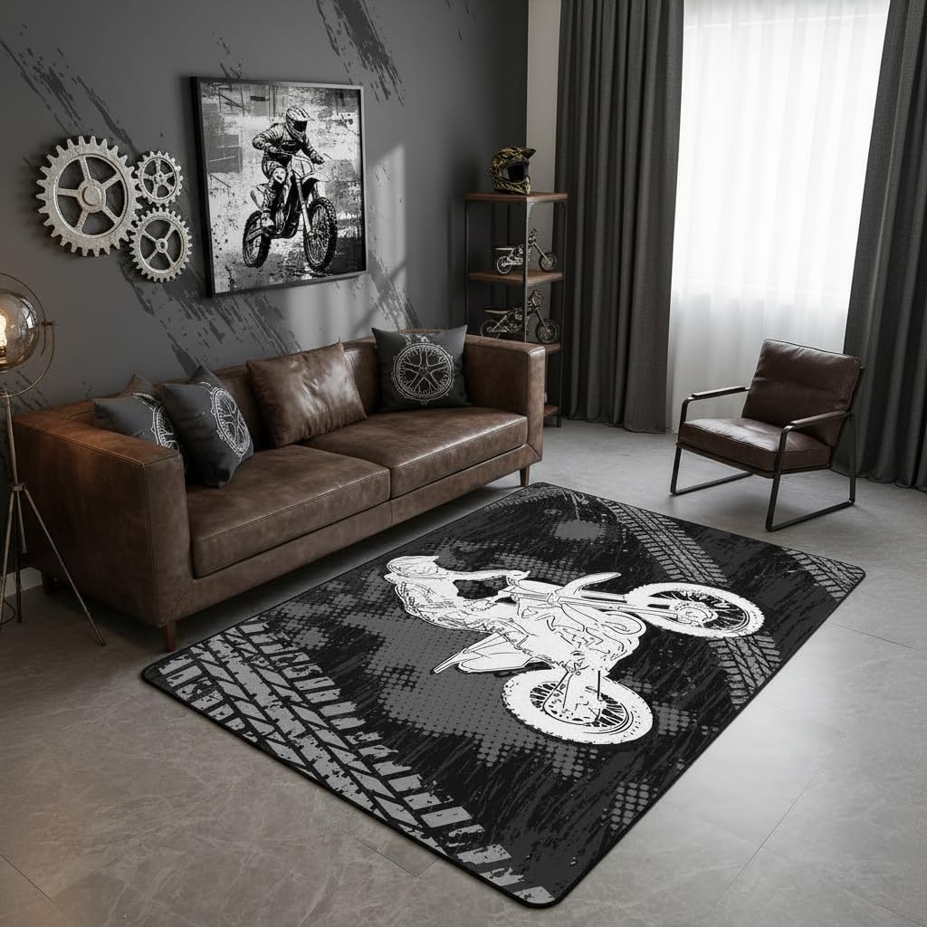 Racing Sports Car Rug, Checkered Flag Yellow Splash Print, Non-Slip Washable Soft Mat for Living Room Sofa Dining Room Indoor