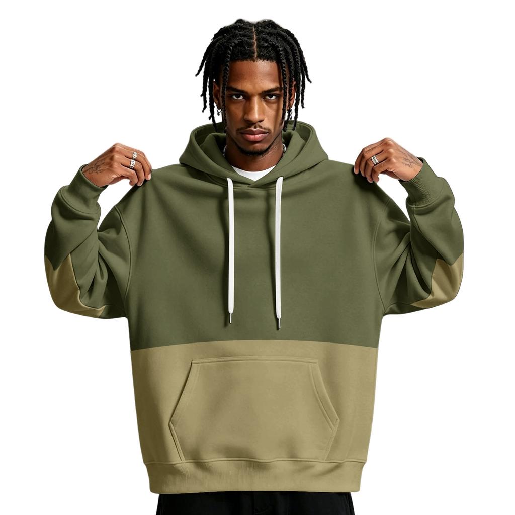 Men's Color Block Pullover Hoodie with Pocket and for Casual Athletic Wear