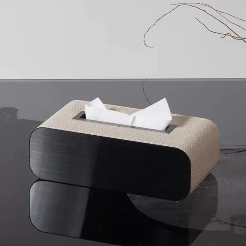 Metal Tissue Box Leather Simple Creative Storage Tissue Paper Case Elegant Rectangular Napkin Box Home Table Tissues Organizer