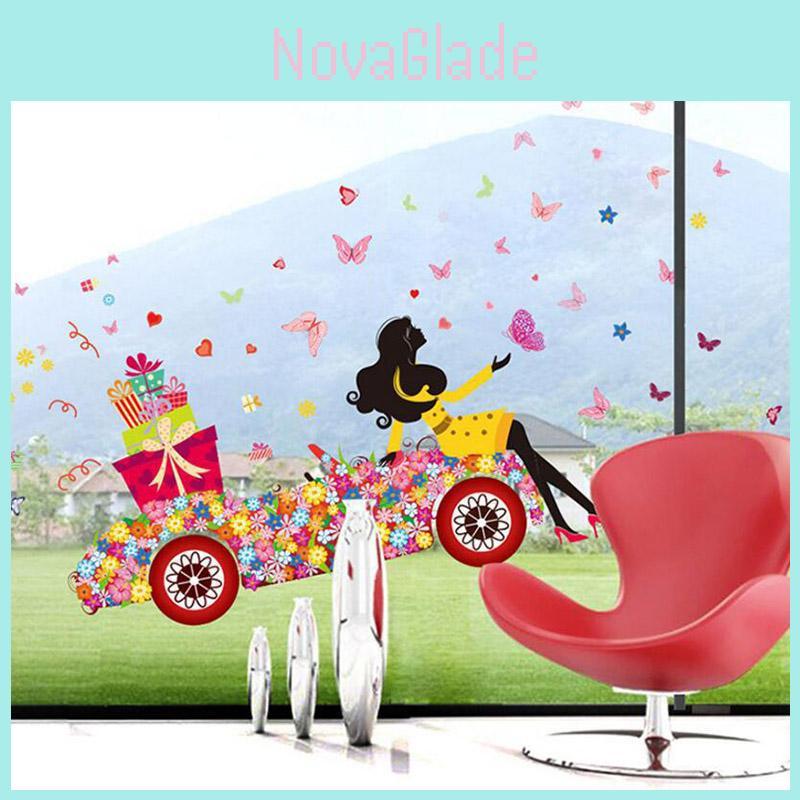 Adorable Pvc Girl Art Wall Stickers For Kids Rooms With Butterfly And Flower Patterns