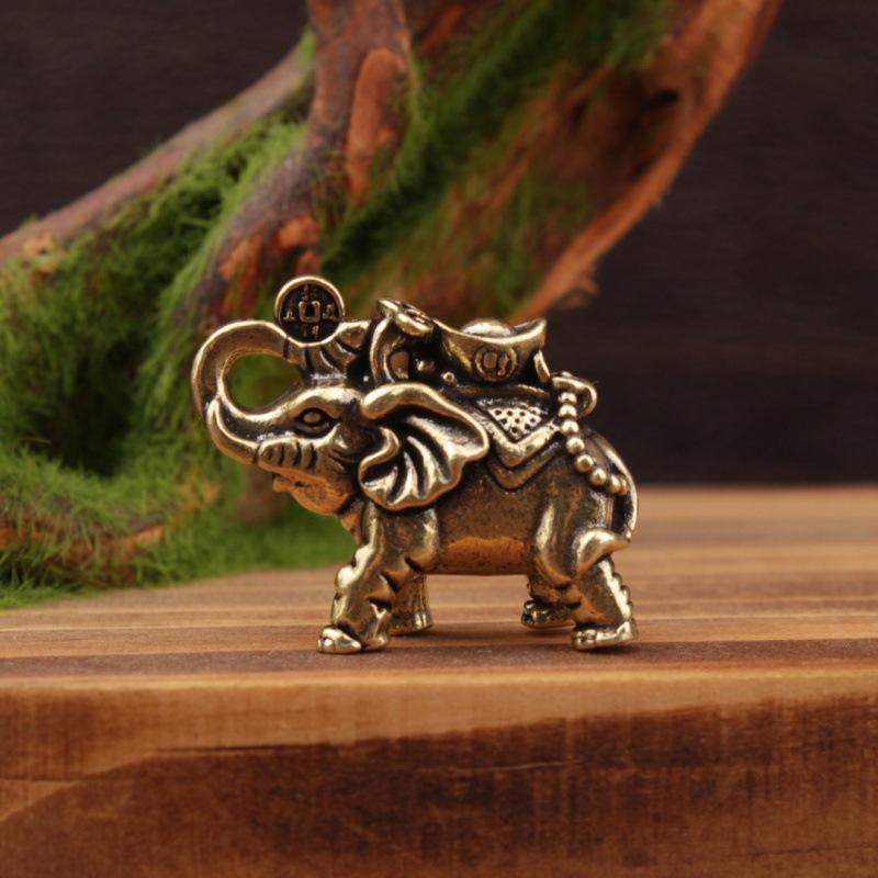 Brass Ingot And Gold Brick Lucky Elephant Figurine - Chinese Auspicious And Wealth-Bringing Home Living Room Craft
