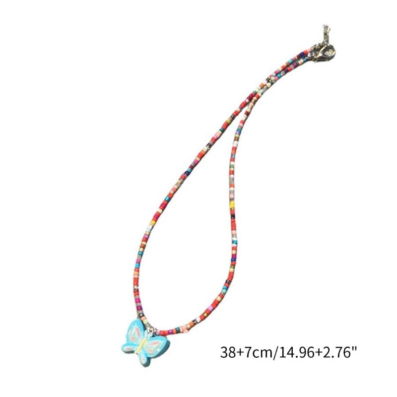 Fashionable Sweet Beads Necklace Short Choker Y2K Colorful Jewelry Pendant Necklace Rice Beads Material for Women Girls