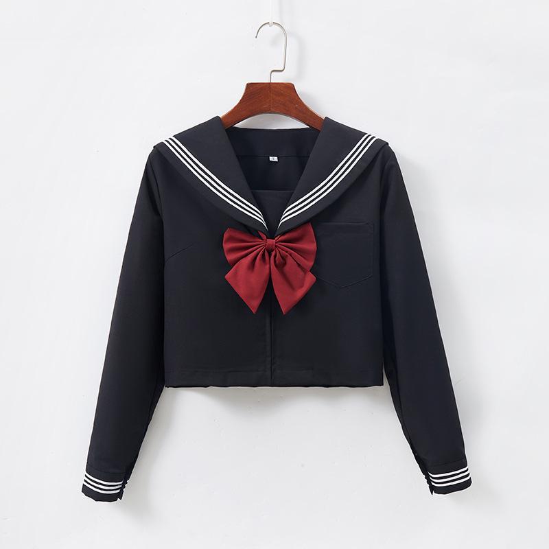 Authentic Black Sailor Uniform Set - Academy Style with Pleated Skirt