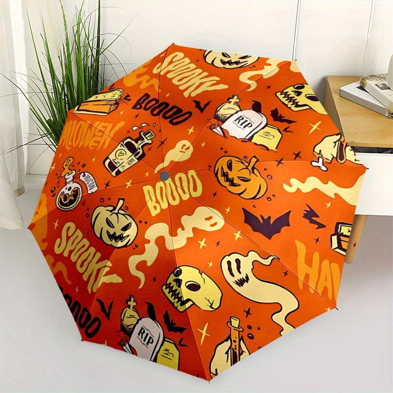 1pc Halloween Ghosts Automatic Umbrella   Auto Open/Close Folding Umbrella with  8 Rib Frame, 3 Fold Compact Umbrella for Men & Women, 103