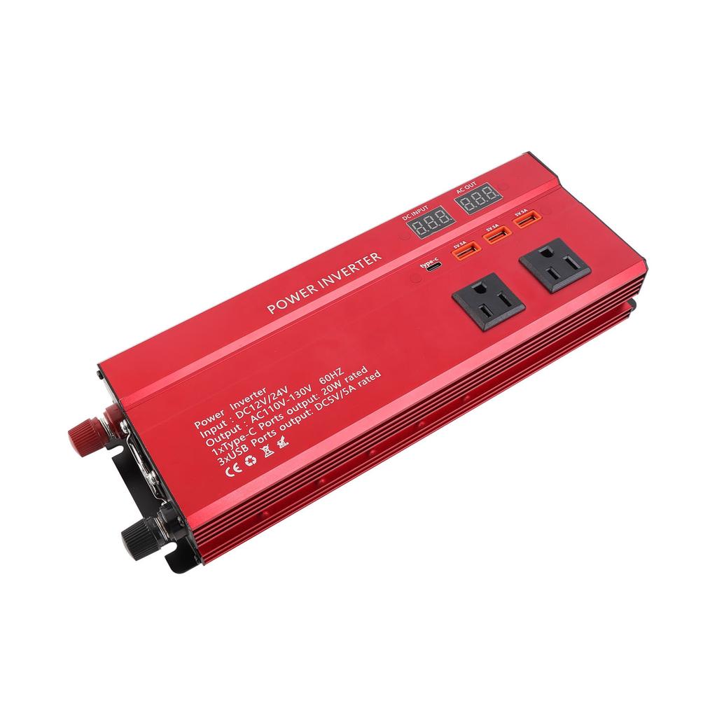Power Inverter Modified Sine Wave 12V 24V To 60HZ 900W 3 AC Outlets 3 USB Ports 1 Type C Port for Phone Tablet