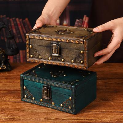 Retro Wooden Storage Box with Lid Jewelry Box Desktop Ornament Decorative Storage Home Storage Window Decoration Shooting Props