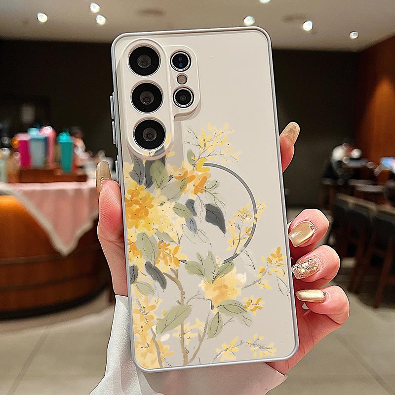 INS Sunflower Print Magnetic Case For Samsung S26 Ultra S25 Edge S24 FE S23 S22 Plus A54 A15 A35 A55 A16 A36 A56 A17 A37 A57 5G Matte Cover