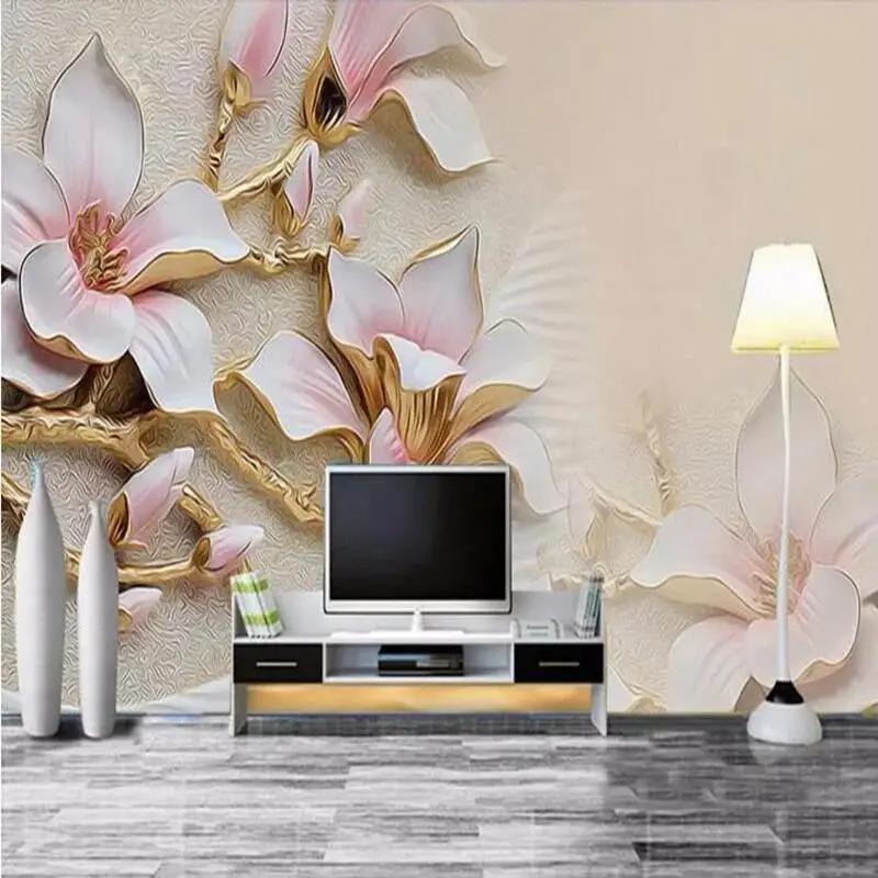 Photo Wallpaper 3D Embossed Magnolia Flowers Mural Fashionable Interior Design Home Decor Wallpaper