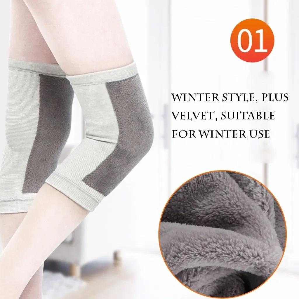 1 Pair Winter Warm Knee Pads Bamboo Charcoal Protective Gear for Women Old Men Kneepad Support for Spring Running