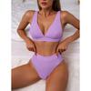 European and American High-waisted Bikini Small Pit Strip Swimsuit Women's Solid Color Sexy Split Swimsuit