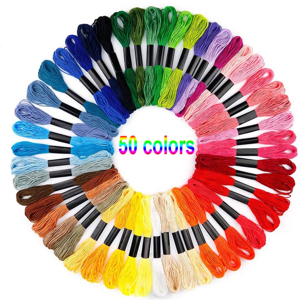 Håndsbroderisett med instruksjoner, 50 farger tråd, kryssverktøy