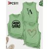 Music-themed Letter and Heart Combination Gift Print Pattern Round neck3Pack of Sleeveless Vests for Women In Spring, Summer, and Autumn