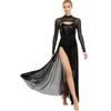 Ladies Sequin Long Sleeve Lyrical Dance Dress Mesh Tulle Flowy Maxi Long Dress Built In Briefs Performance Wear