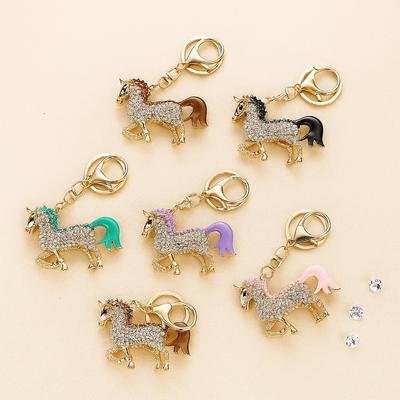 Metal Horse KeyChain Colorful HandBag Pendant Decorative Animal Key Ring  New Year Gift