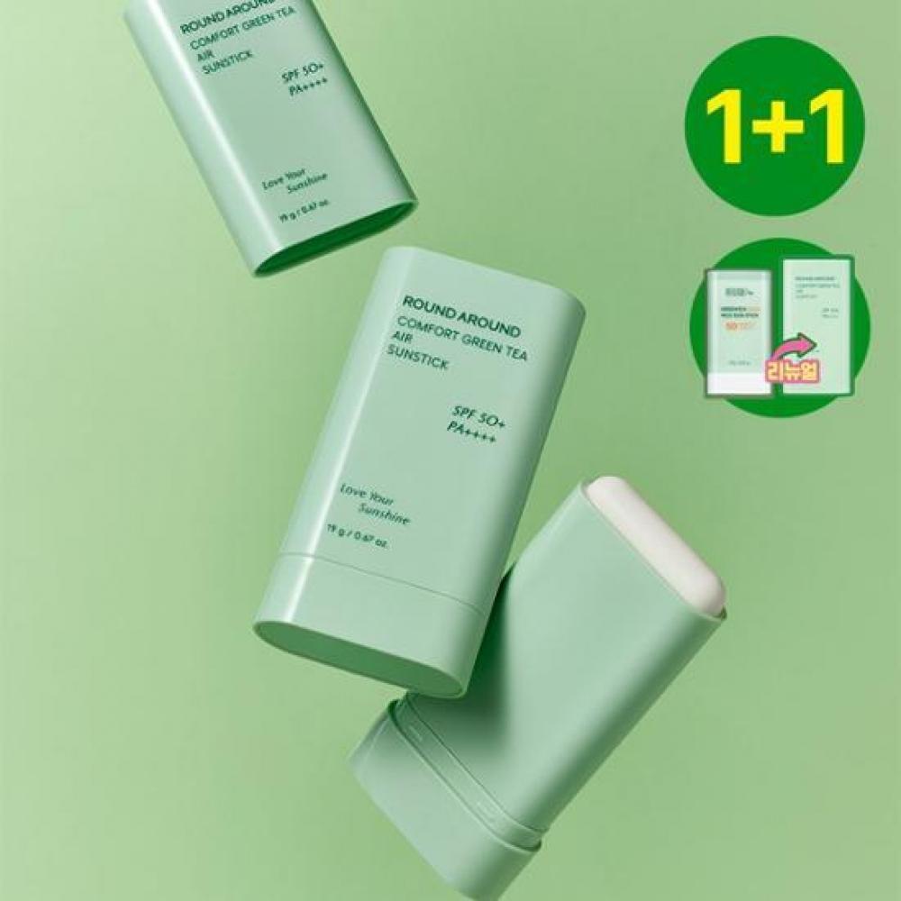 

Round Round [Обновление] Round Round Comfort Green Tea Air Sun Stick, двойной план