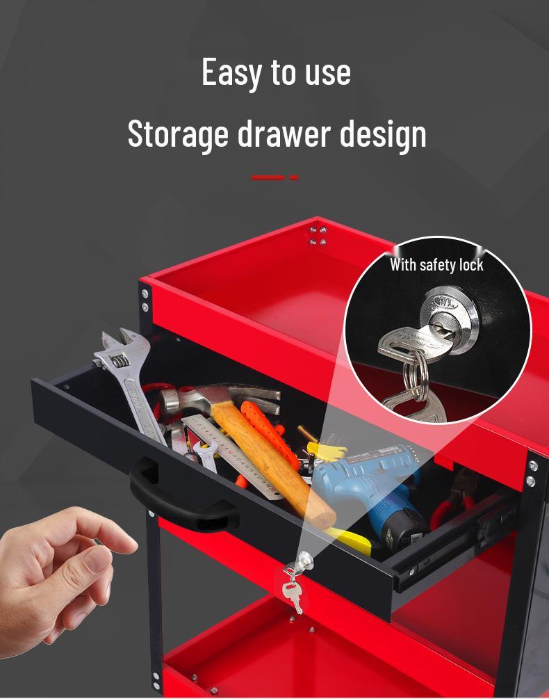 Compact Three-Layer Mobile Tool Cart with Shelves for Auto Workshop Storage