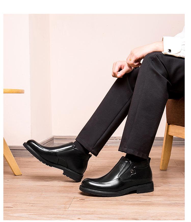Men's Genuine Leather Slip-On Winter Shoes: Top Layer Cowhide, Warm Velvet Lining, Business Style