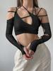 2022 Summer New Goth Y2k Punk T-skjorte Dame Halter Topper Gothic Girl Patchwork Langermet Crop Top Sexy Cut Out Casual T-skjorter