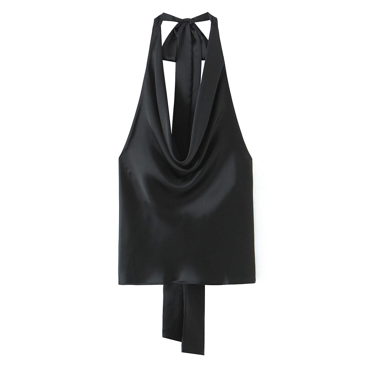 

Весна 2025 Женский Европейский и Американский Топ из Шелкового Сатина с Вырезом Холтер - Модный и Элегантный L