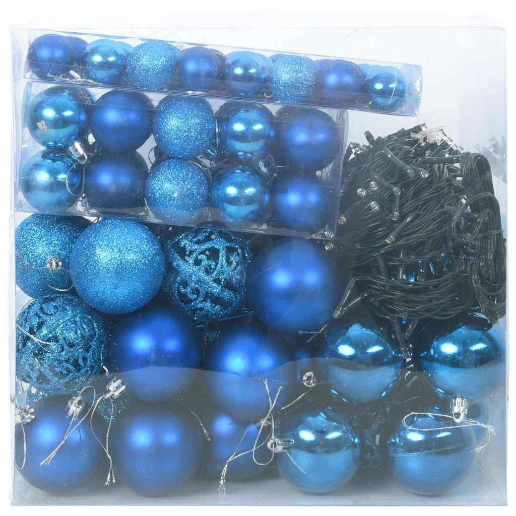 Christmas Ornament Set with 300 LEDs 120 pcs Blue Plastic