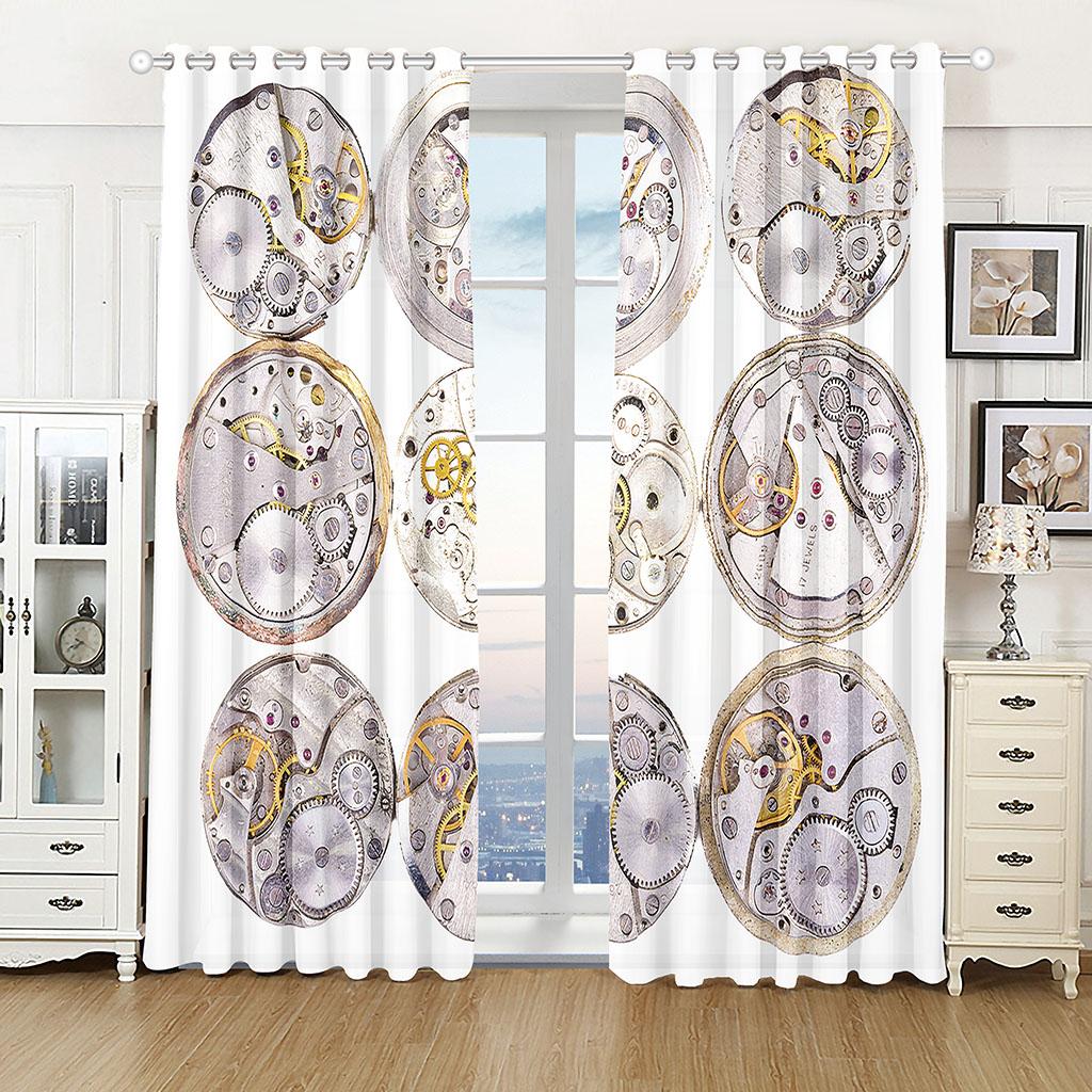 Clock Watch Gear Machine Gold Luxury Window Curtains In Kids Bedroom Living Room Hall Treatments Kitchen Decor Drapes Blinds