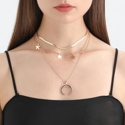 Europe, America, Niche Punk Style, Stars, Crescent Moon, Fringed Collarbone Chain, Versatile Metal, Sweet and Cool Necklace, Women