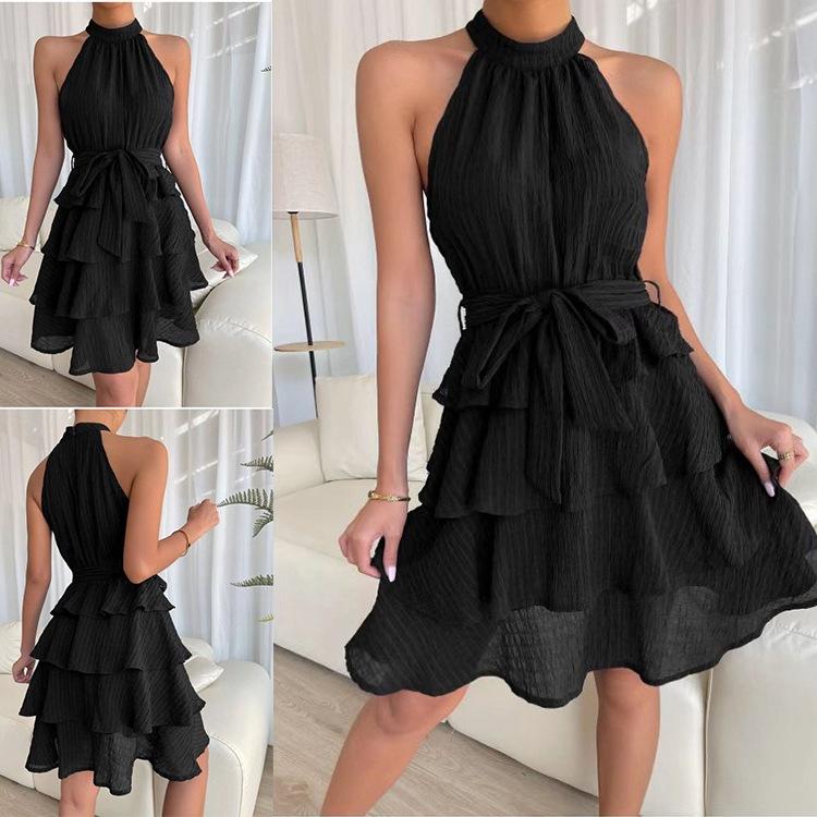 Independent Station Spring Summer European And American New Women'S Clothing Splicing Sleeveless Lotus Leaf Edge Dress
