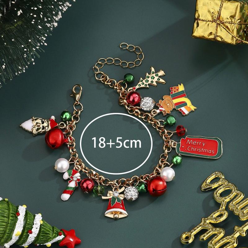 Christmas Jewelry Set Snowflake Santa Hat Reindeer Snowman Beaded Bracelet Men Women Holiday Party Gift