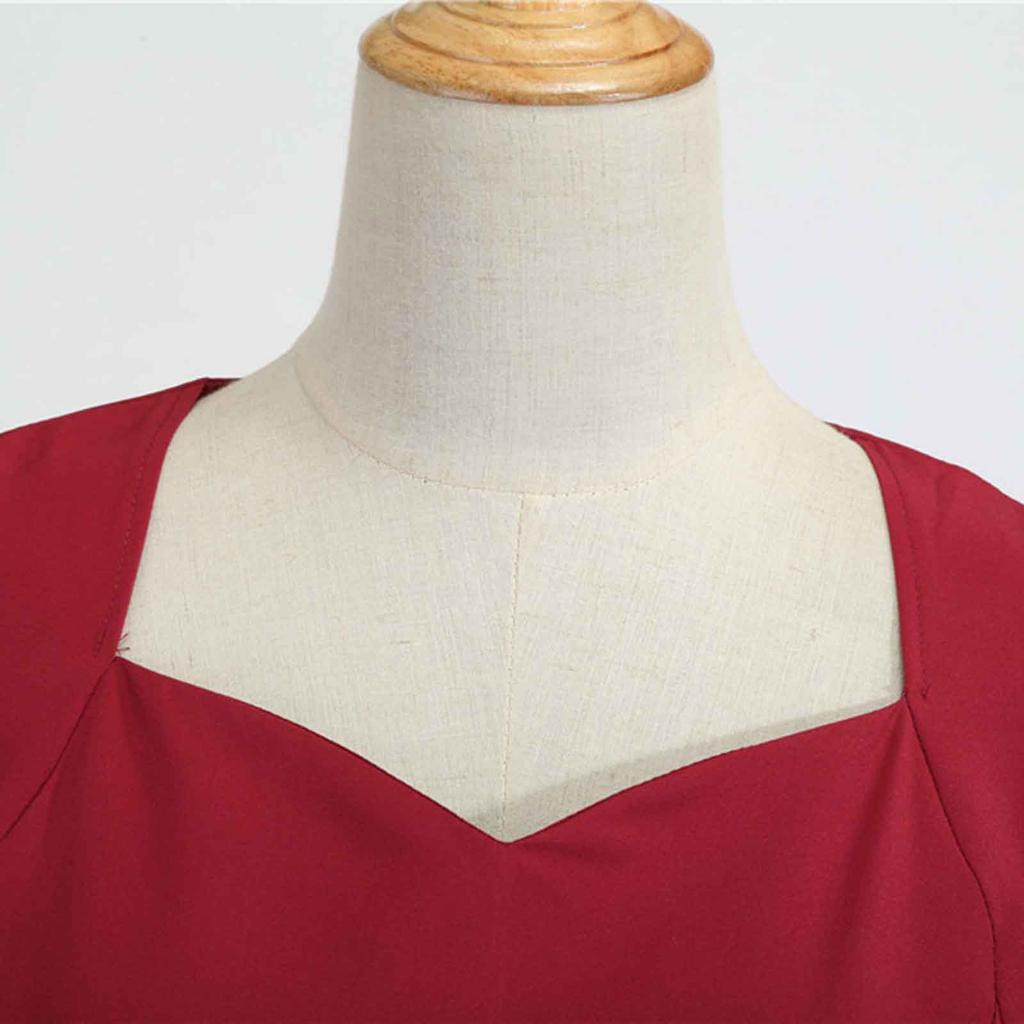 Women's Fashion Casual Slim Fit Colour Vintage Dress With Belt With Large Hem
