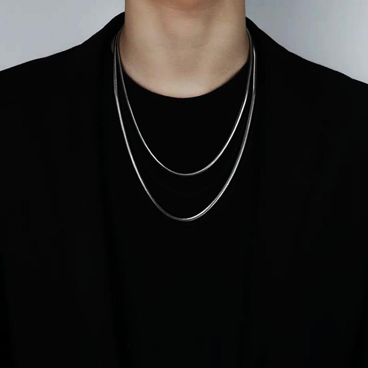 Men's Minimalist Titanium Steel Snake Bone Chain Necklace, Layered Hip-Hop Style