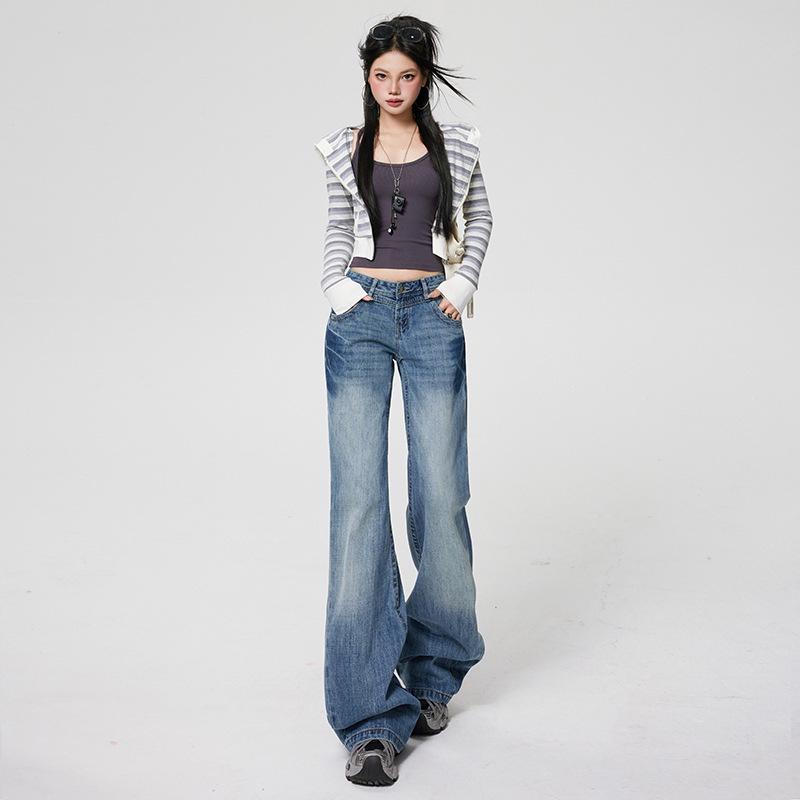 Women's Retro Micro-Flare Jeans - New Autumn Arrival, American-Style, Non-Stick, Loose, Draping, Wide-Leg Pants