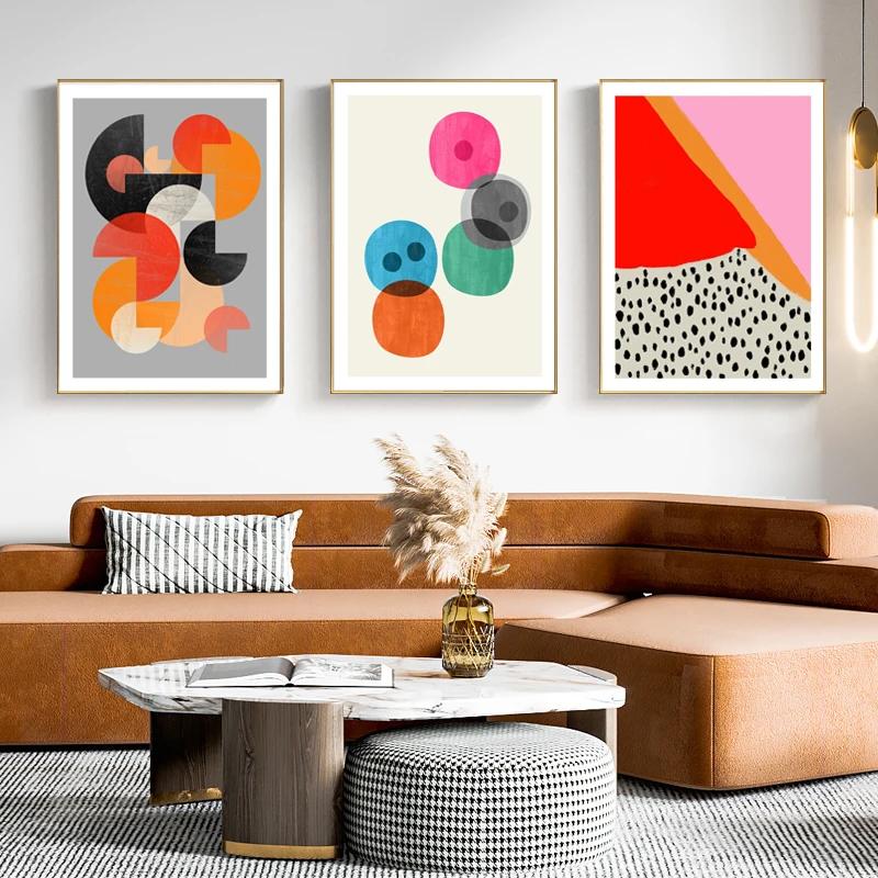 Kolorowe Abstrakcyjne Geometria Płótno Sztuka Malarstwo Macron Nowoczesny Nordycki Plakaty Wydruki Obraz na Ścianę do Salonu Wystrój Domu