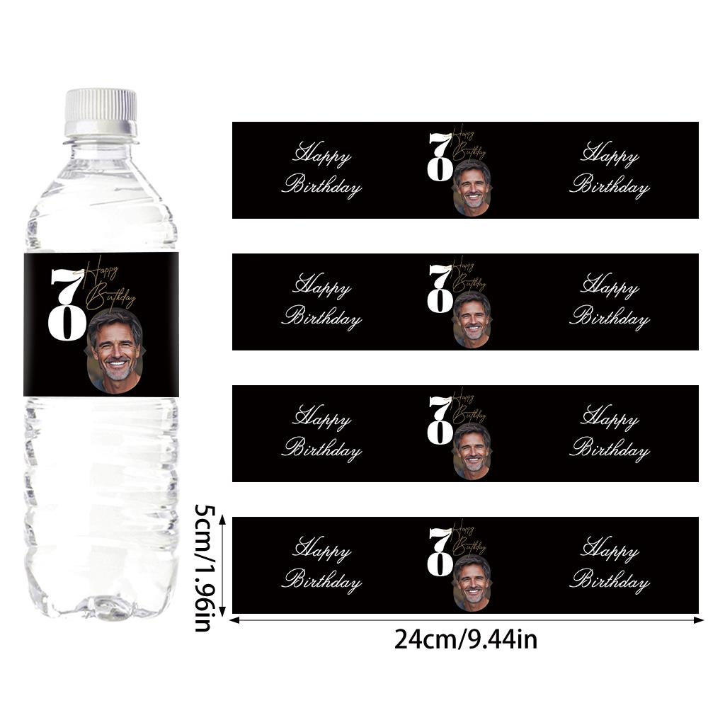 30pcs Custom 30 40 50 60 70th Birthday Party Bottle Sticker with Personalised Face Photo for Adult Birthday Party Decorations