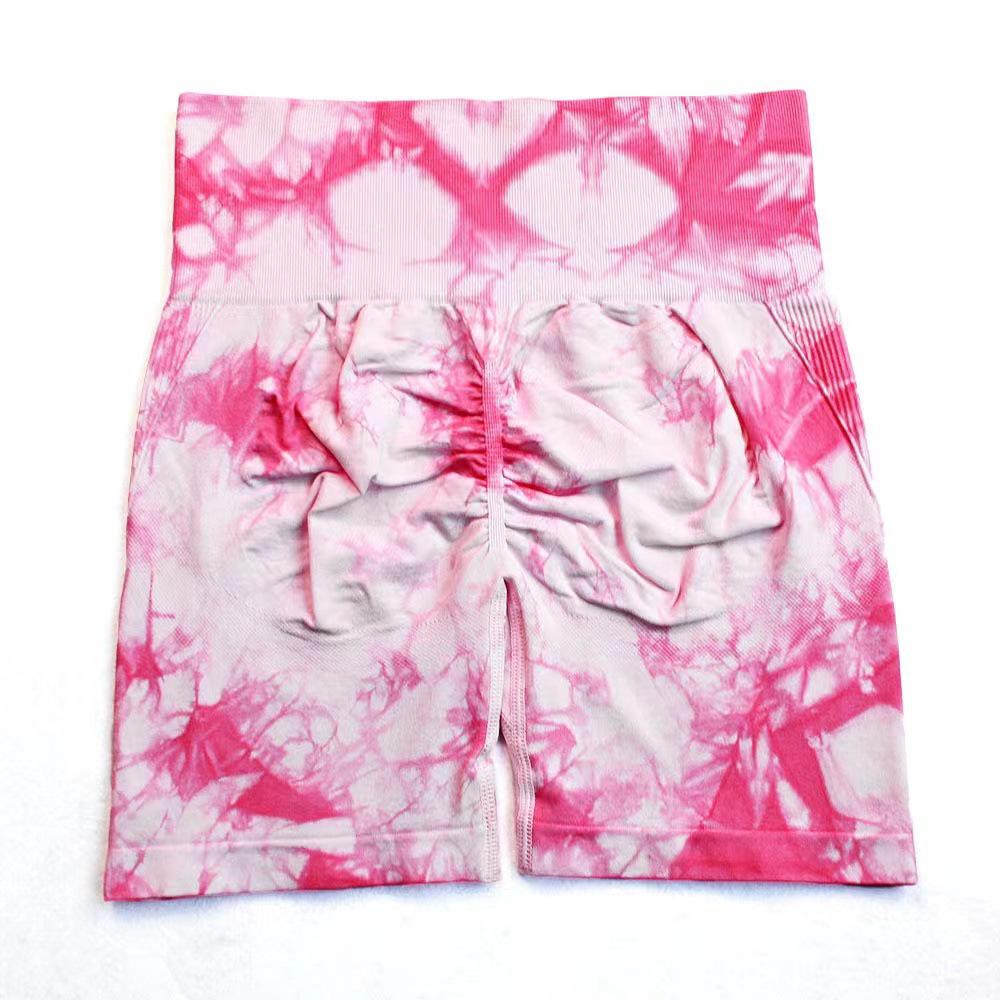 High-Waisted Tie-Dye Athletic Yoga Shorts - Comfort, Shape, Hip-Lift, Elastic Fit