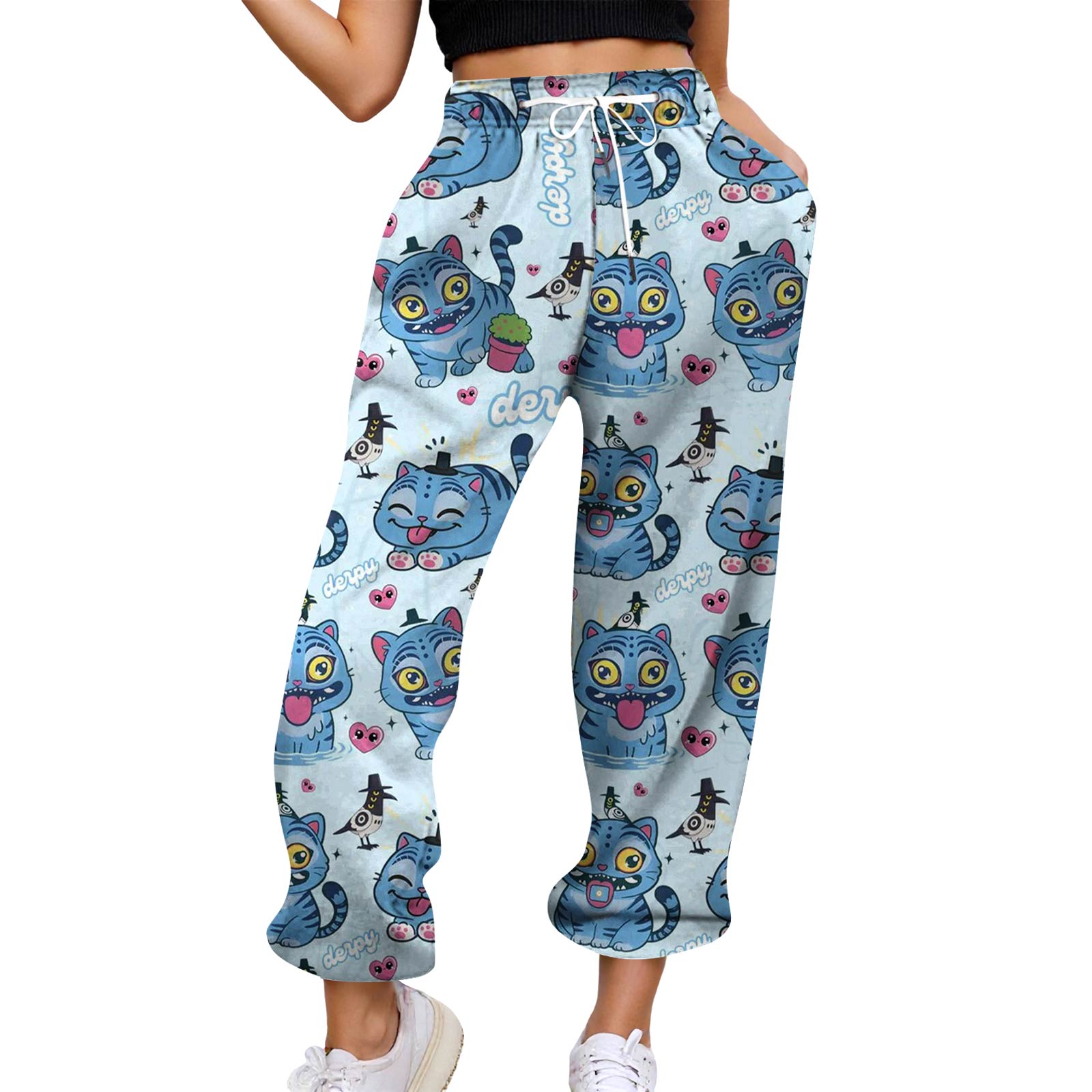 

Women s Casual Fashion Print Casual Drawstring Elasticated Waist Drawstring Pants XL синий