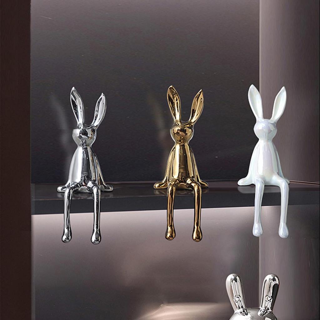 Queen-b Rabbit Figurine, Decorative Ornament, Nordic Style, Modern, Cute, Stylish, Simple, 20cm, Living Room Ornament, Rabbit Display, Ceramic (Gold)