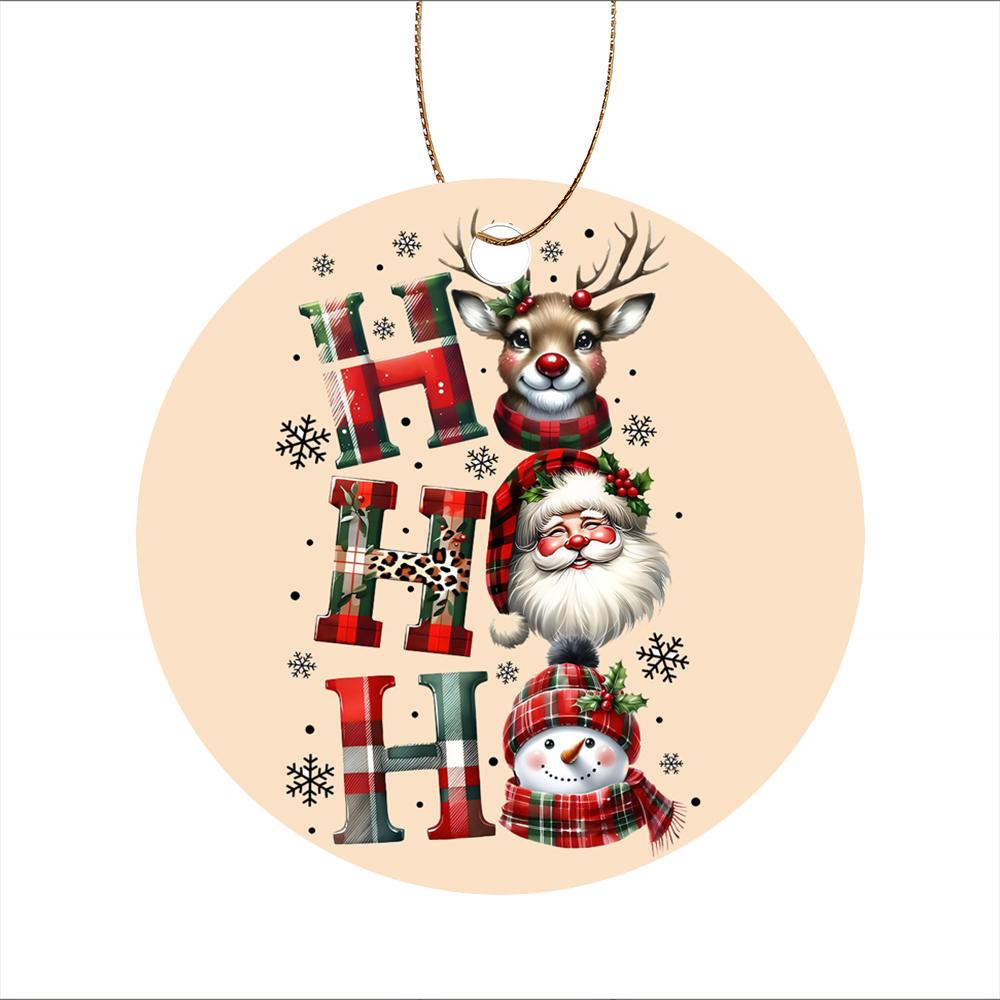 Ho Ho Ho Reindeer Santa Snowman Plaid Print Acrylic Christmas Tree Ornament Holiday Hanging Decoration Christmas Decor New Year Party Favors
