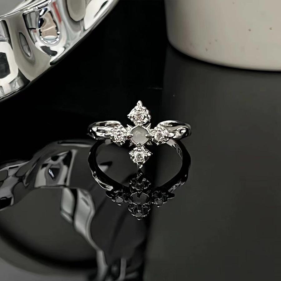 Gothic Irregular Moonstone Cross Opening Ring for Women Men Popular Trendy Hip Hop Metal Finger Rings Party Jewelry Accessories