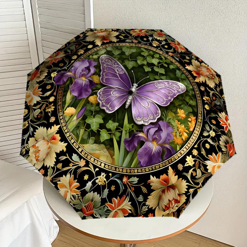 1 Stück Schmetterlings-Blumen-Regenschirm - 8 Speichen verstärkt, Automatisches Öffnen, Leicht & Langlebig, Süßes Modeaccessoire für Draußen - K1286