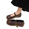 2025 New French Style Square Head Black Slip-On Women's Shoes Summer Casual Flat Heel Mary Janes Mini Leather Shoes for Women