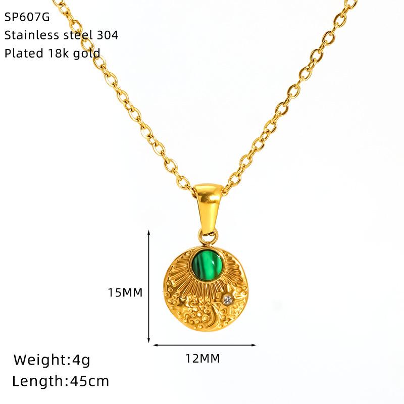 Retro Turquoise Titanium Steel Necklace Medium Antique Temperament Simple Light Luxury Pendant Spot