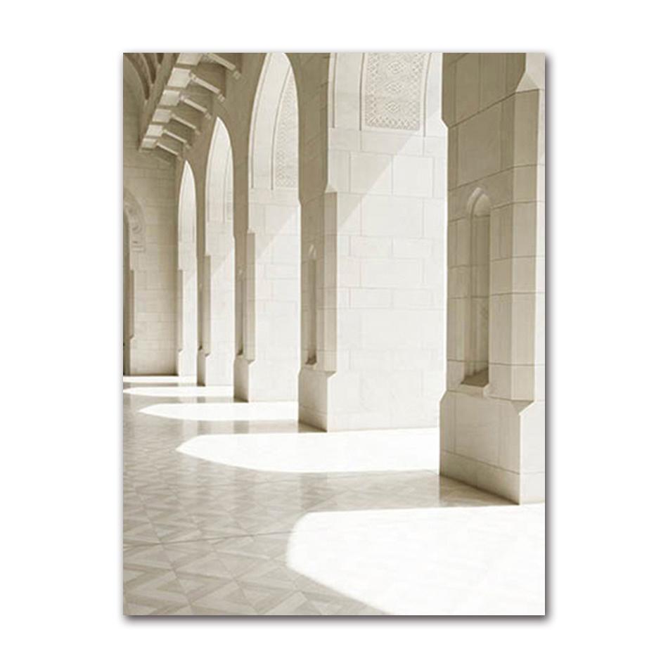 Islamitische beige poster landschap canvas print moskee Marokko deur muur kunst schilderij Bohemen foto moderne huis kamer decoratie
