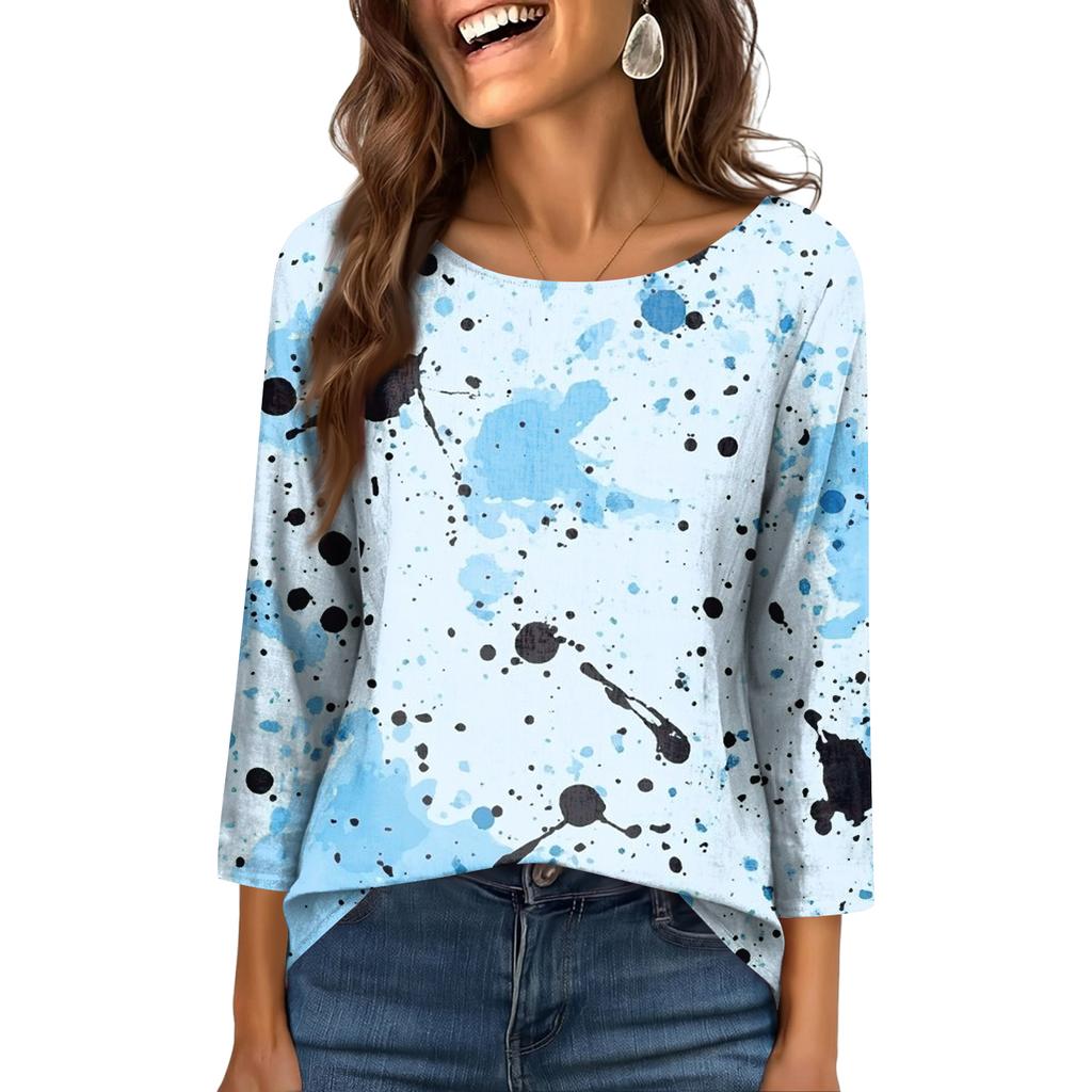Women's Fashionable Casual Round Neck  3/4 Sleeve  Printed T-Shirt Top