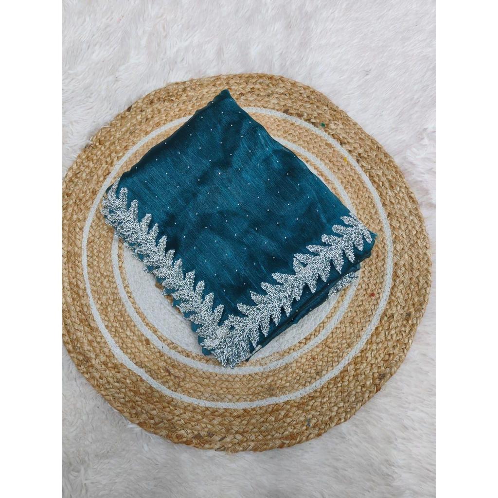 Pure  silk  with all over  diamond and handwork original pari wok lace with cut work  border, colour:-9