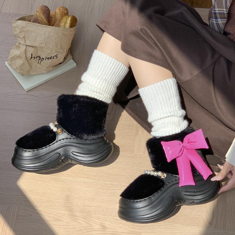 Women's Home Bootie Furry Slippers Warm Cozy Snow Boots with Fuzzy Plush Lined for Women Winter Non Slip House Shoes for Indoor Outdoor Short Boots