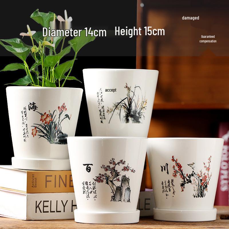 Simple Creative Ceramic Hanging Flower Pot with Tray - Large/Extra Large for Succulents and Green Pothos